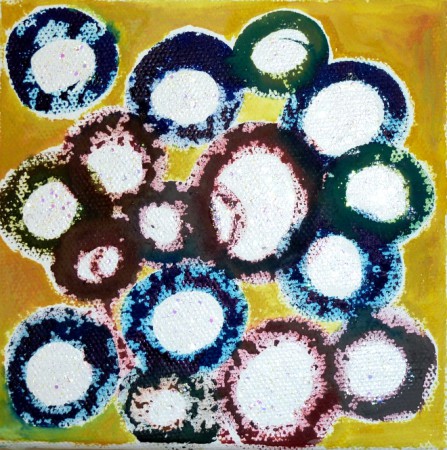 gauche and glitter on canvas, 12 x 12 cm
